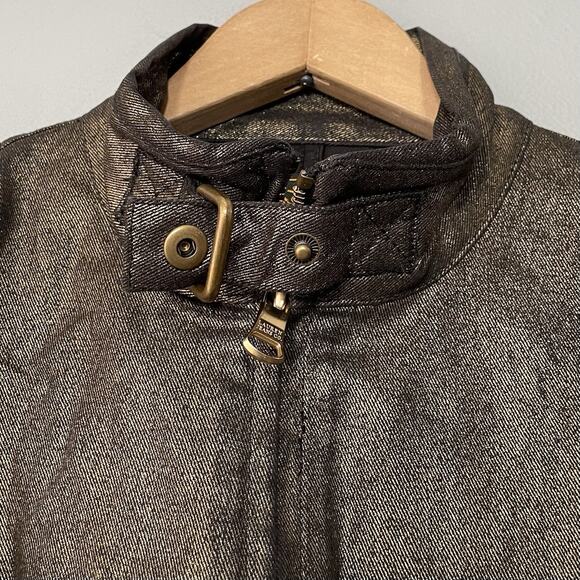 LRL Ralph Lauren Denim Jacket Size Large Black Gold Metallic Grunge Indie Sleaze - Picture 4 of 12